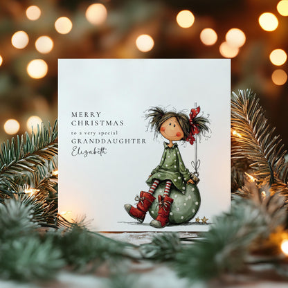 Granddaughter Christmas Card Personalised Girl on Bauble