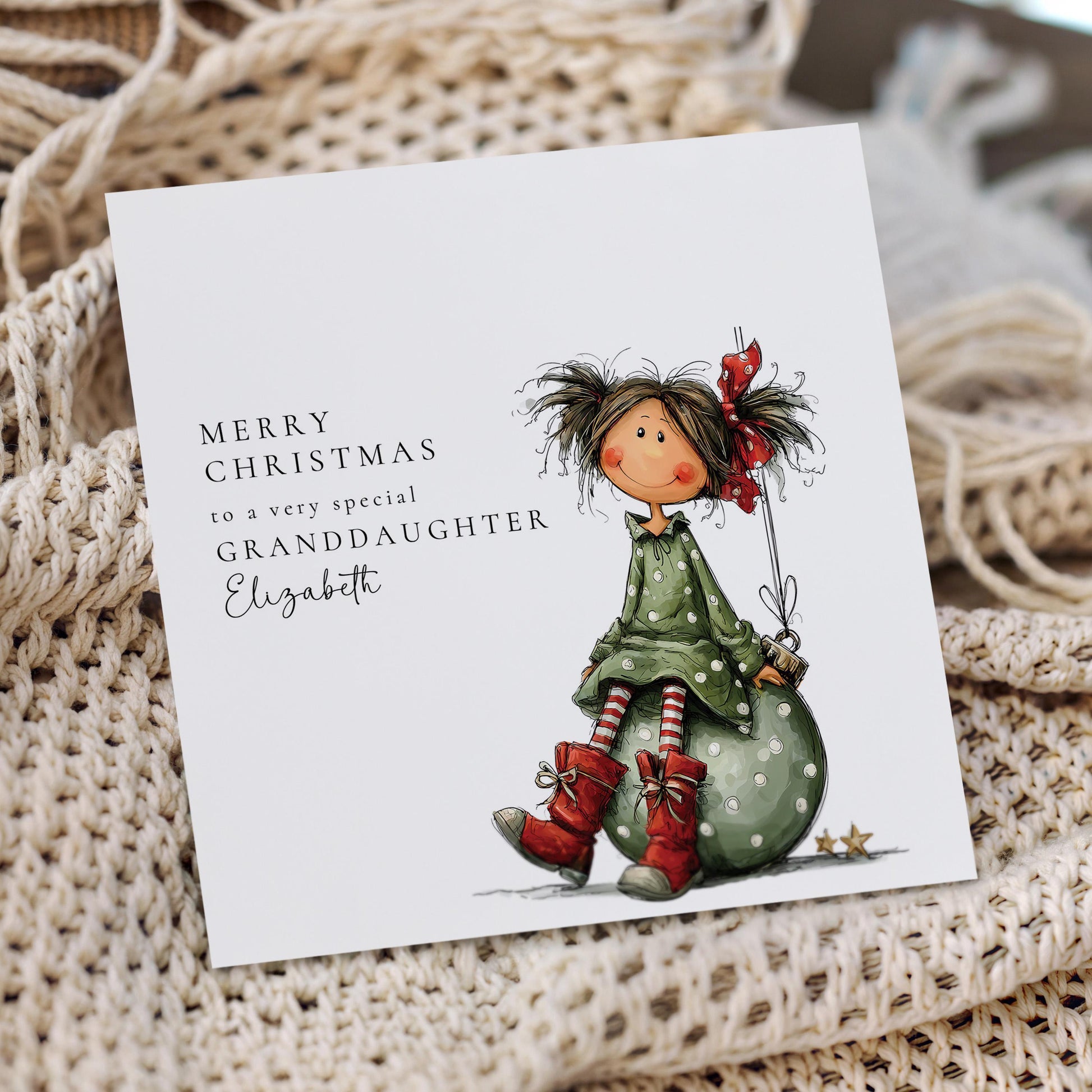 Granddaughter Christmas Card Personalised Girl on Bauble