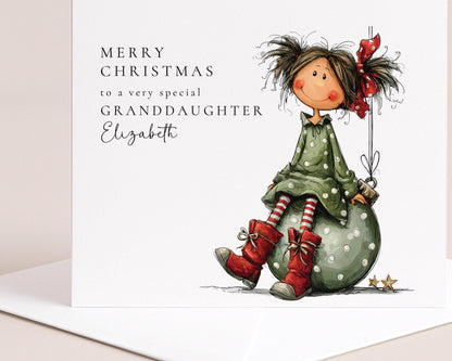 Granddaughter Christmas Card Personalised Girl on Bauble