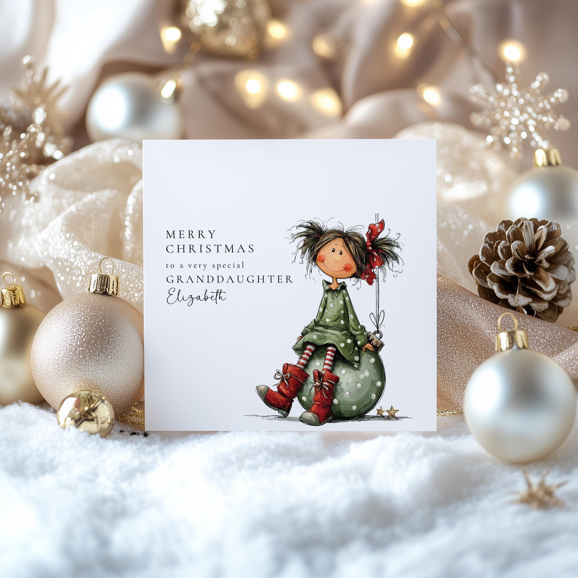 Granddaughter Christmas Card Personalised Girl on Bauble