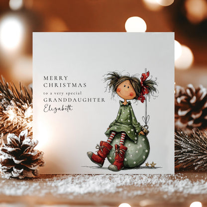Granddaughter Christmas Card Personalised Girl on Bauble