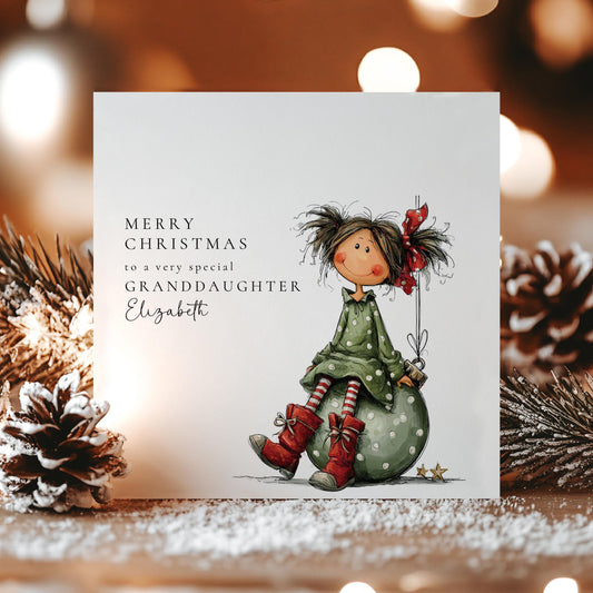Granddaughter Christmas Card Personalised Girl on Bauble
