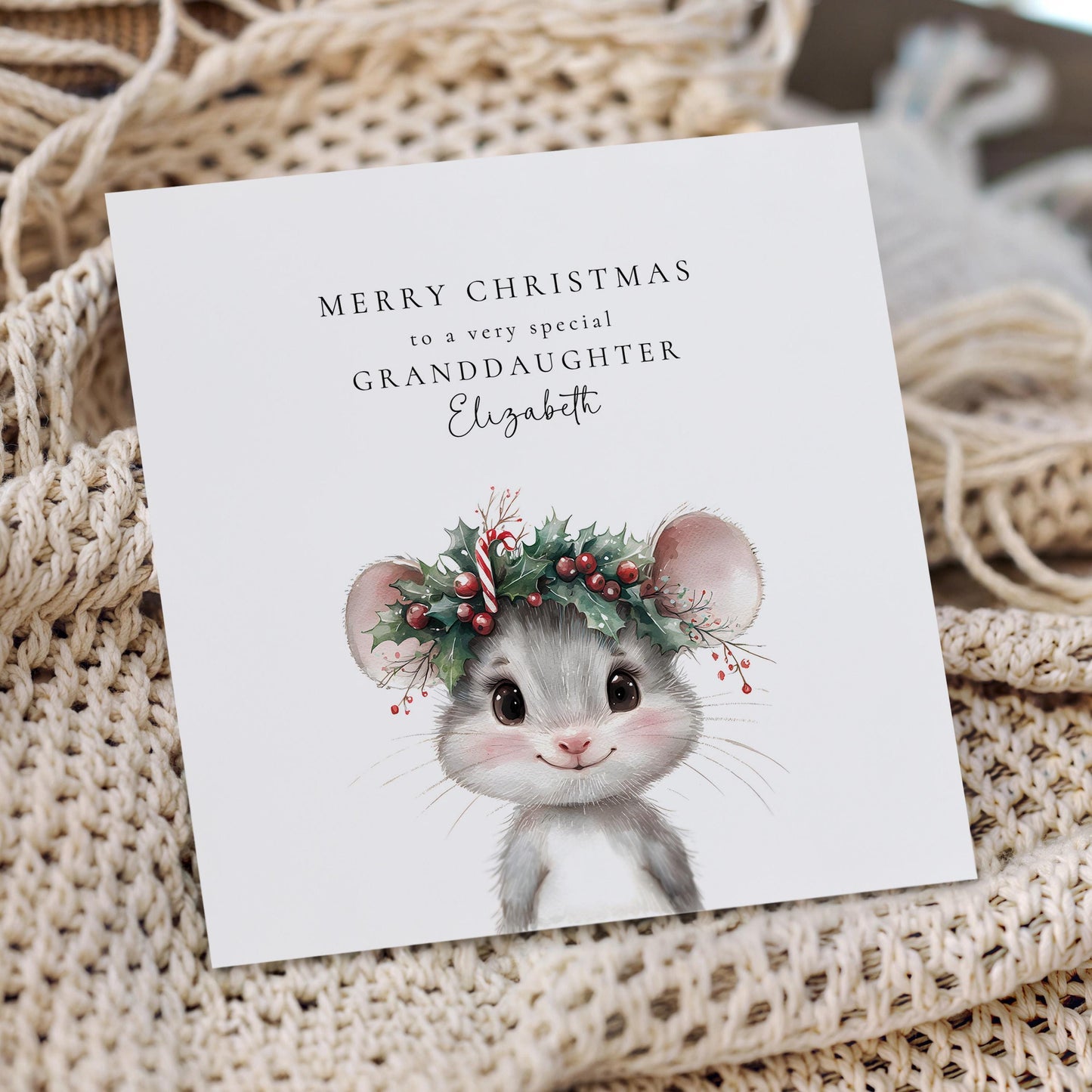 Granddaughter Christmas Card – Personalised With Cute Mouse