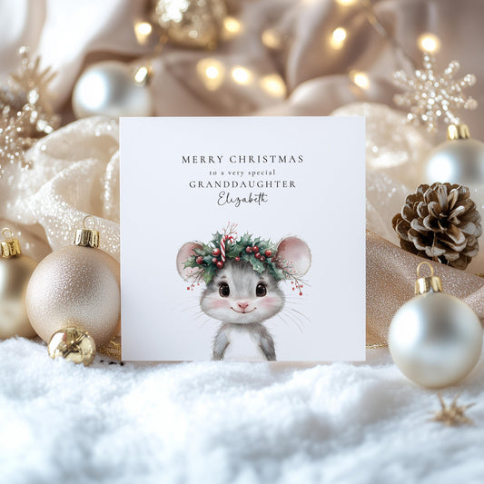 Granddaughter Christmas Card – Personalised With Cute Mouse