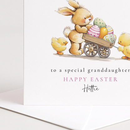 Granddaughter Easter Card – Personalised Bunny and Chick Springtime Greeting