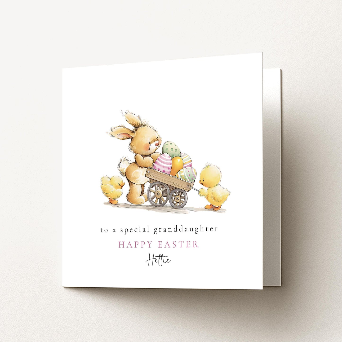 Granddaughter Easter Card – Personalised Bunny and Chick Springtime Greeting