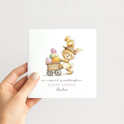 Granddaughter Easter Card – Personalised Name, Bunny Chick Illustration & Keepsake