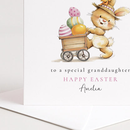 Granddaughter Easter Card – Personalised Name, Bunny Chick Illustration & Keepsake