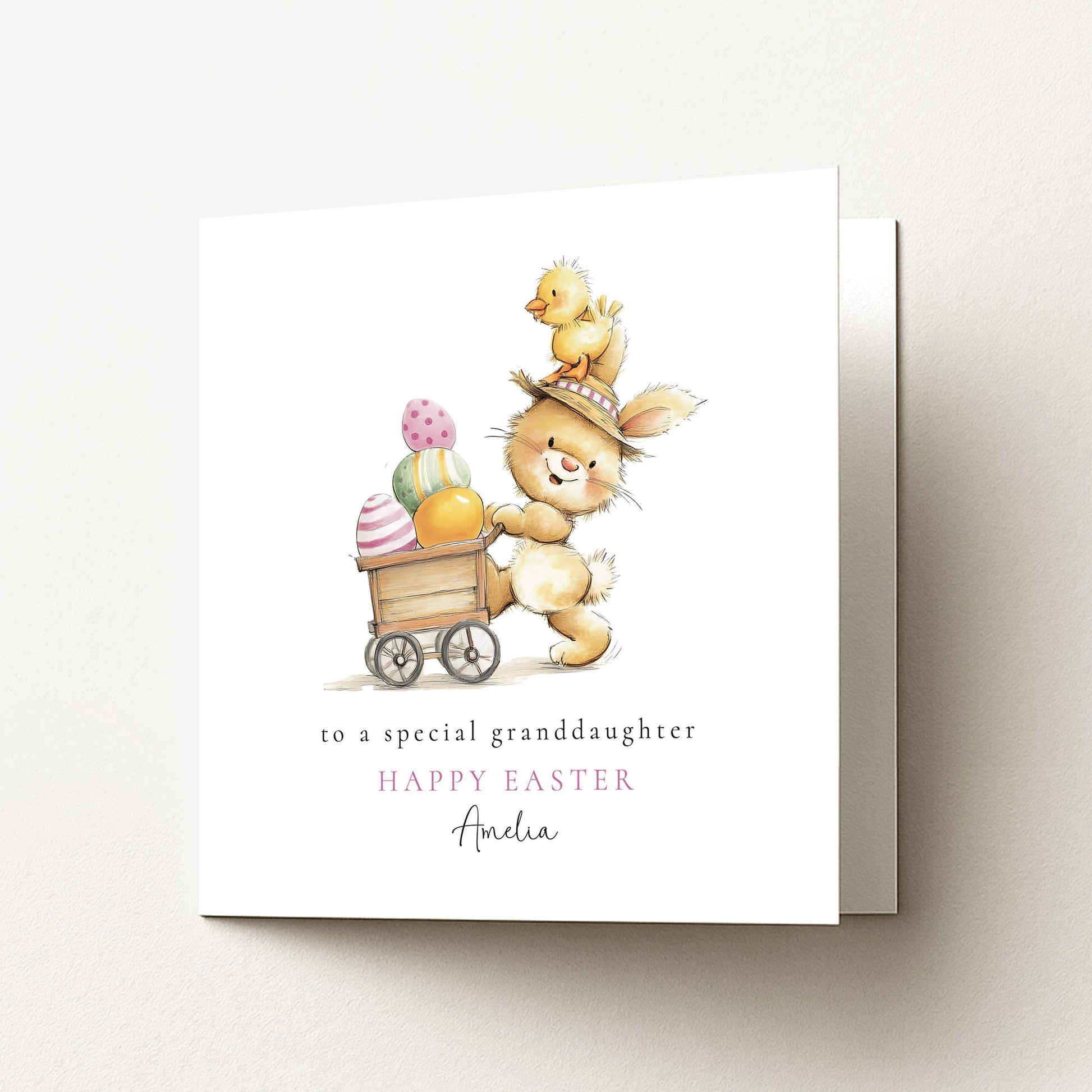 Granddaughter Easter Card – Personalised Name, Bunny Chick Illustration & Keepsake