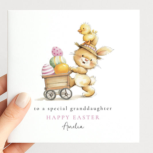 Granddaughter Easter Card – Personalised Name, Bunny Chick Illustration & Keepsake