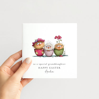 Granddaughter Easter Card - Personalised Name & Cute Pastel Chick Illustration
