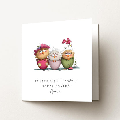 Granddaughter Easter Card - Personalised Name & Cute Pastel Chick Illustration