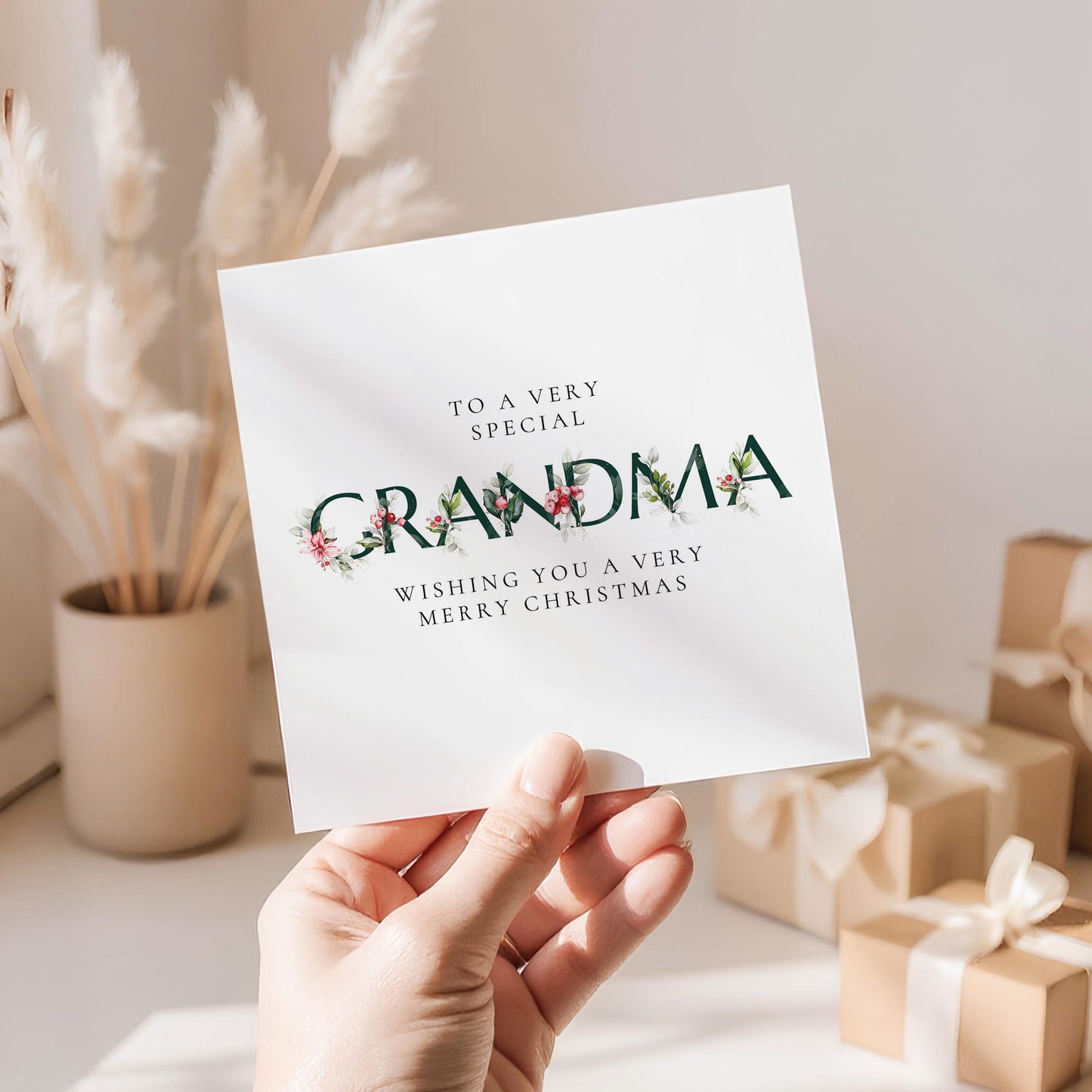 Grandma Christmas Card – Elegant Floral Holiday Card With Soft Matte Finish