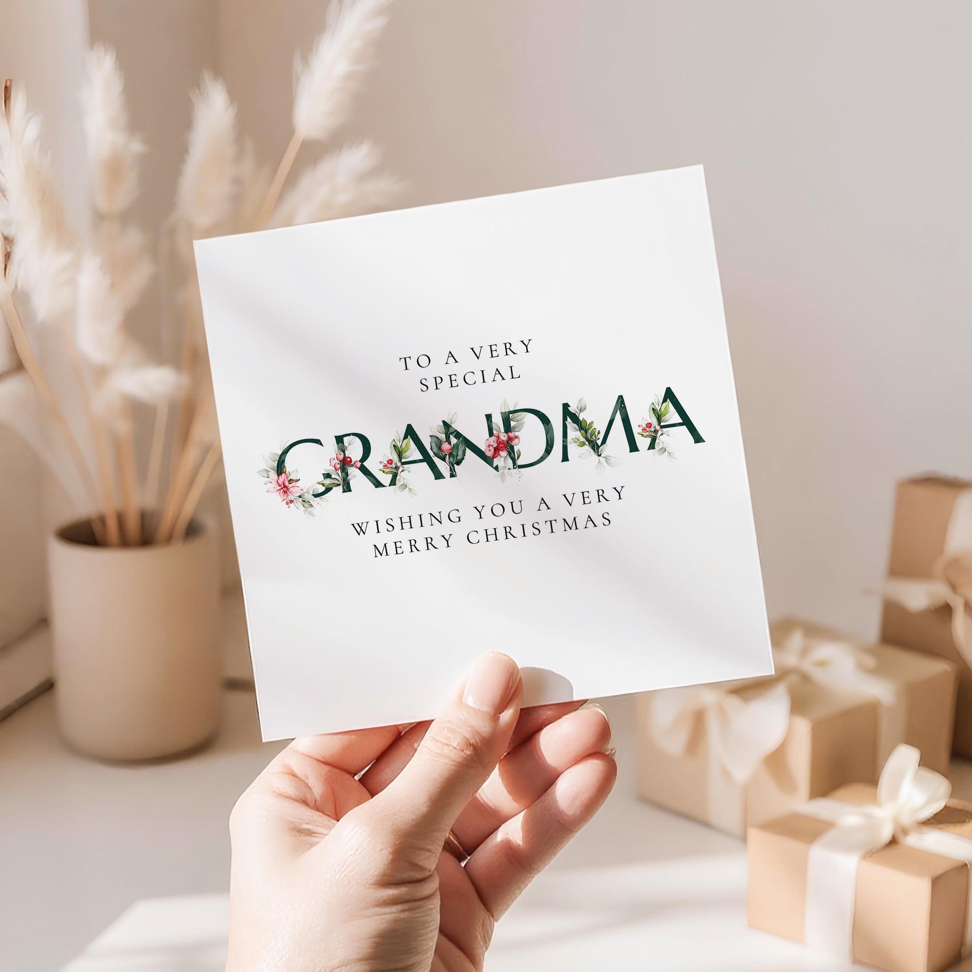 Grandma Christmas Card – Elegant Floral Holiday Card With Soft Matte Finish
