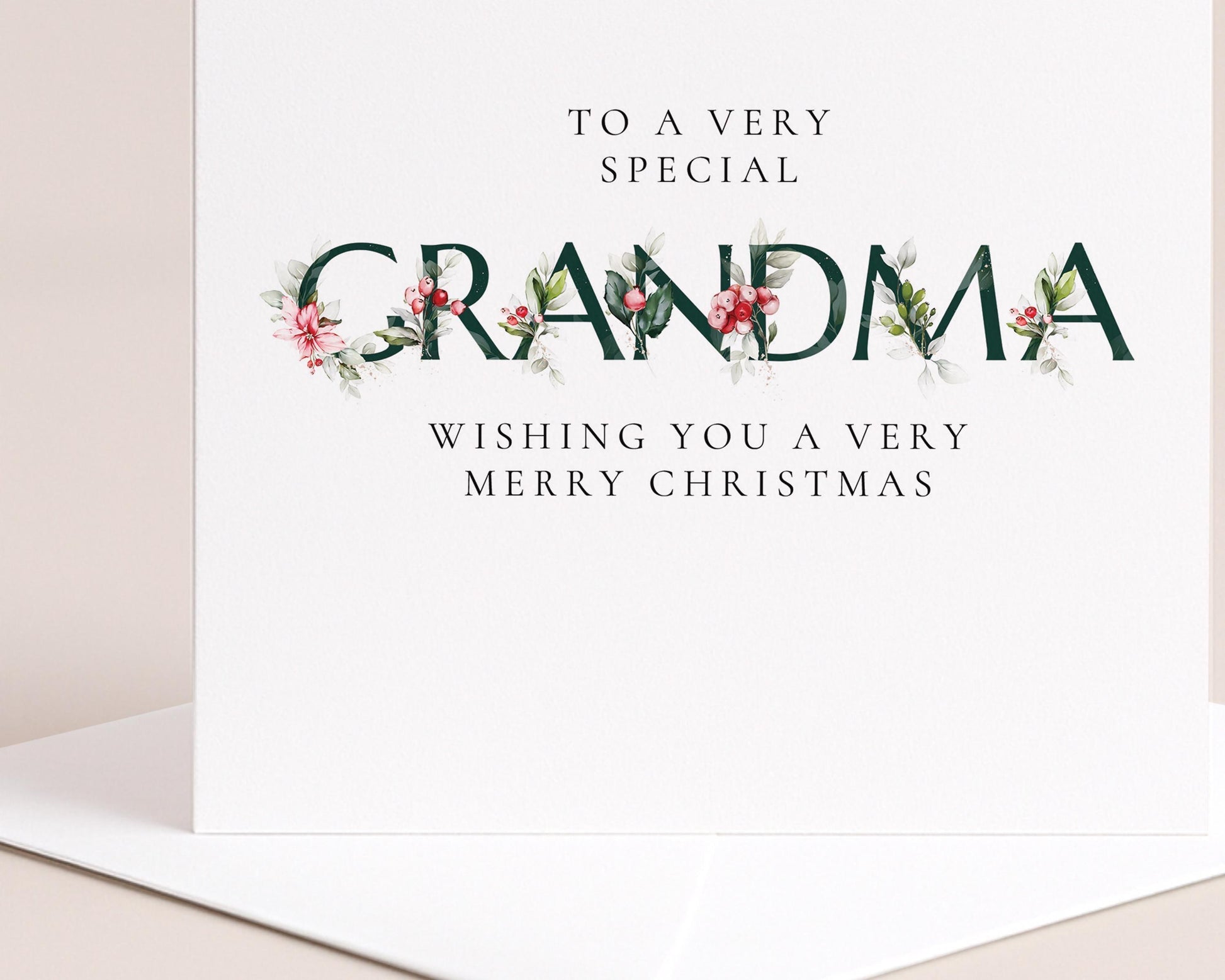 Grandma Christmas Card – Elegant Floral Holiday Card With Soft Matte Finish