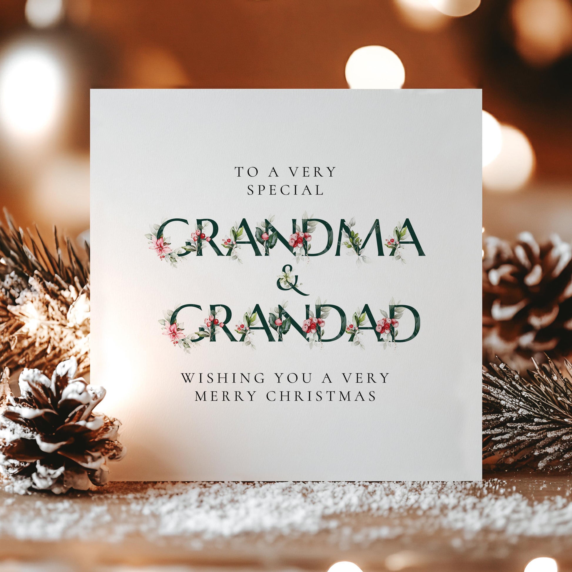 Grandma Grandad Christmas Card – Elegant Floral Holiday Card With Soft Matte Finish