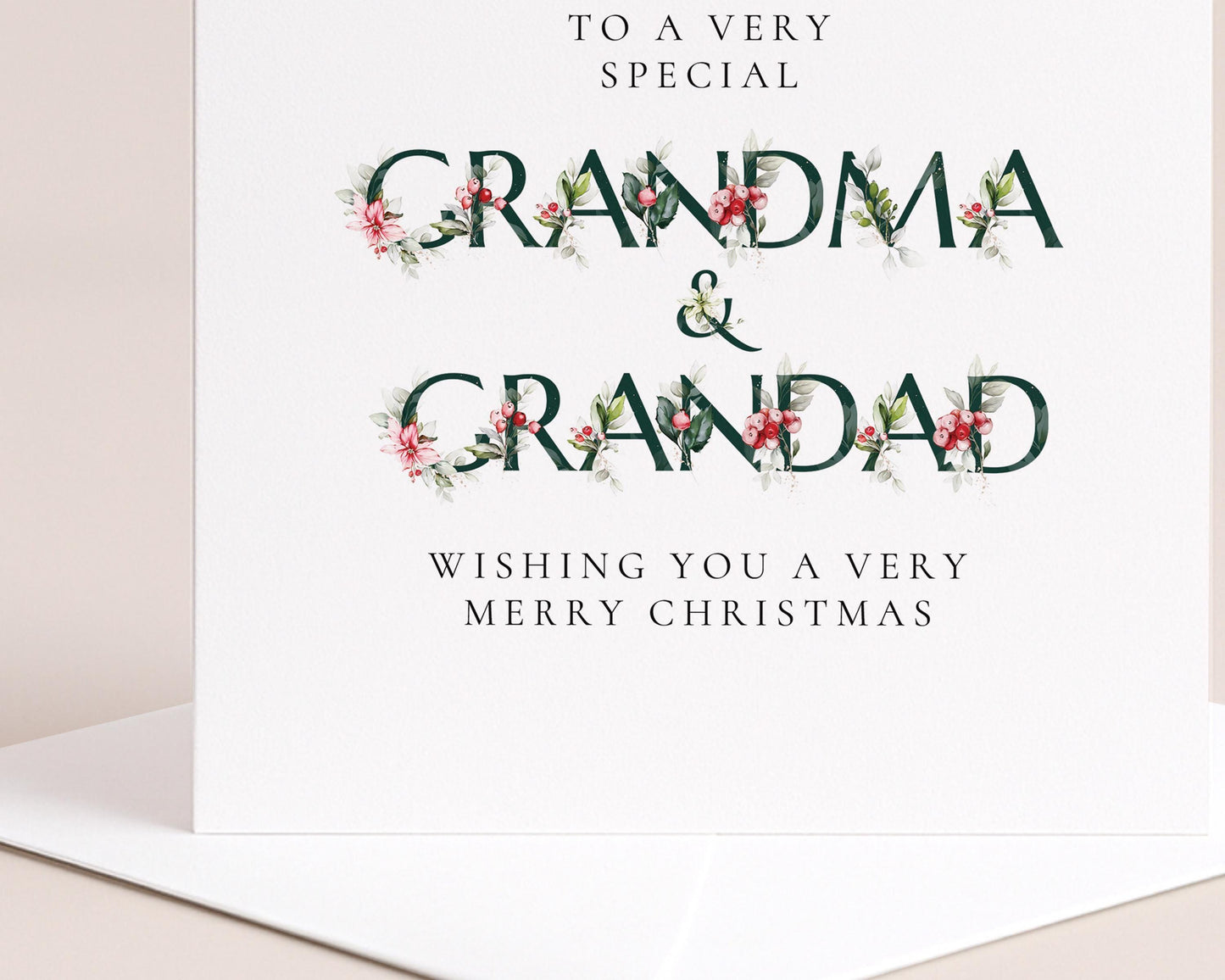 Grandma Grandad Christmas Card – Elegant Floral Holiday Card With Soft Matte Finish