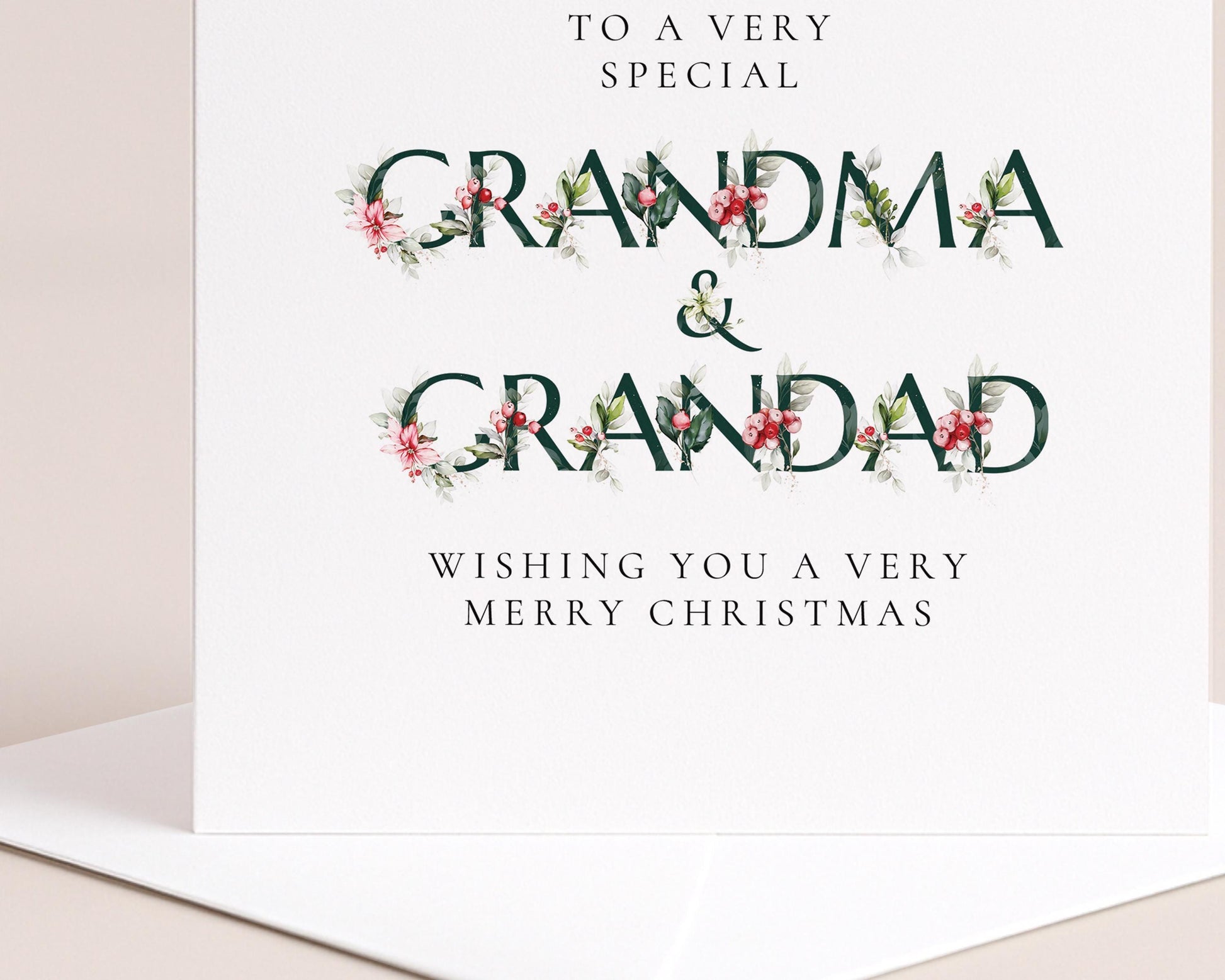 Grandma Grandad Christmas Card – Elegant Floral Holiday Card With Soft Matte Finish