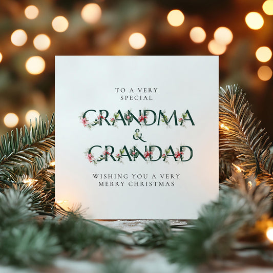 Grandma Grandad Christmas Card – Elegant Floral Holiday Card With Soft Matte Finish