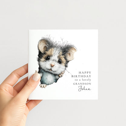 Grandson Birthday Card – Cute Mouse Illustration | Personalised Name & Sweet Keepsake