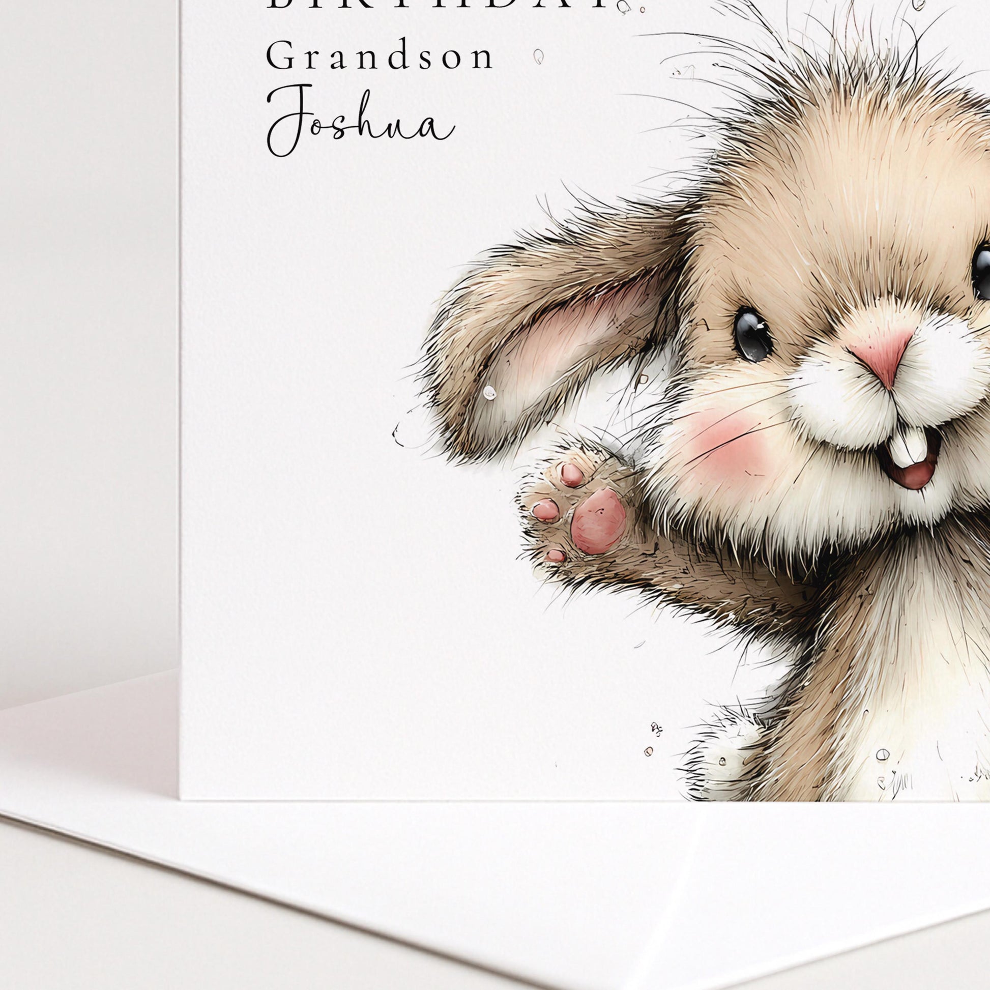 Grandson Birthday Card – Personalised Cute Bunny Rabbit Design With Name