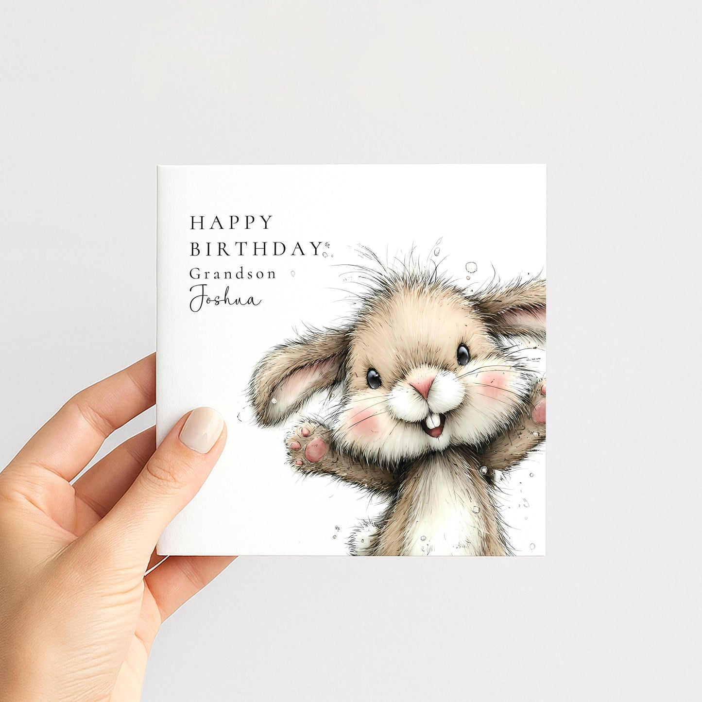 Grandson Birthday Card – Personalised Cute Bunny Rabbit Design With Name