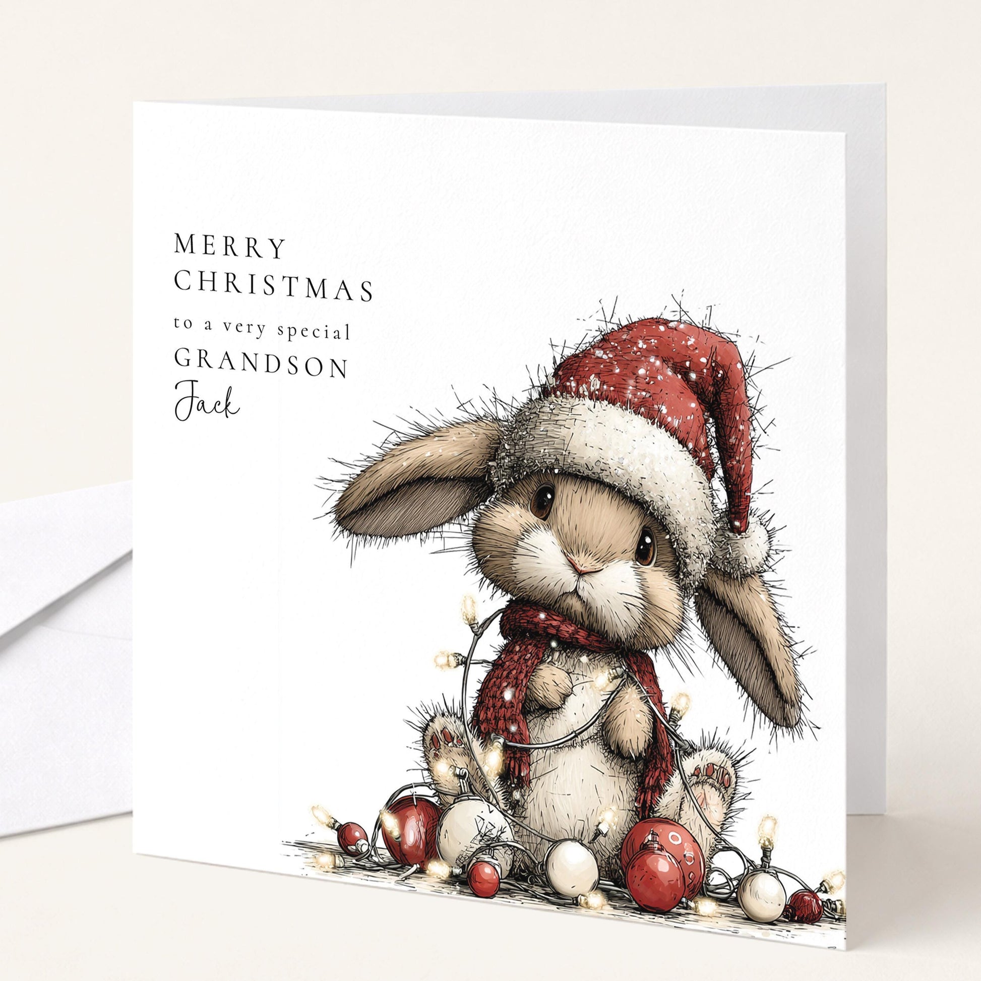 Grandson Christmas Card Cute Bunny