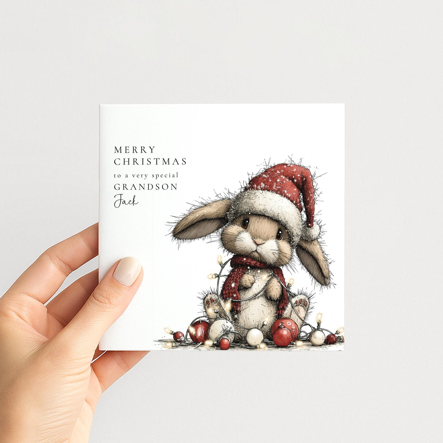 Grandson Christmas Card Cute Bunny