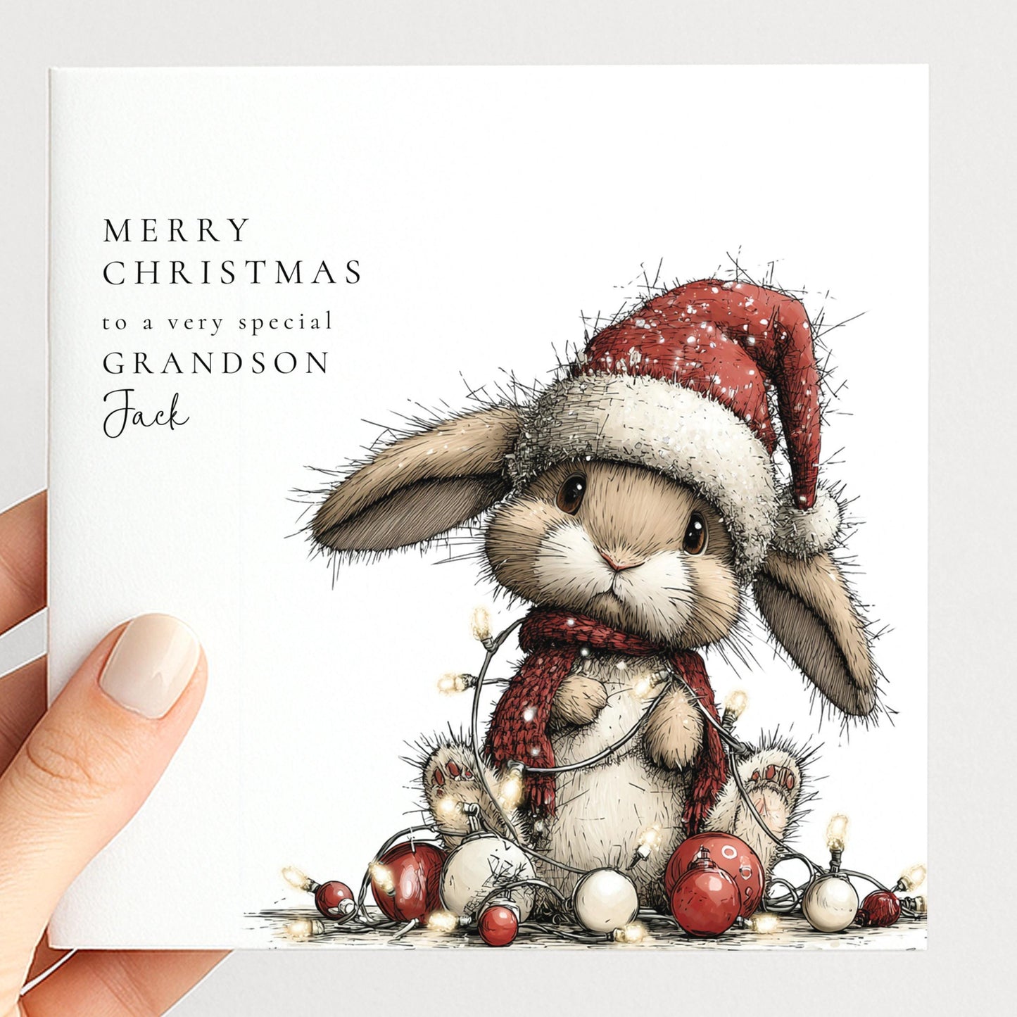 Grandson Christmas Card Cute Bunny