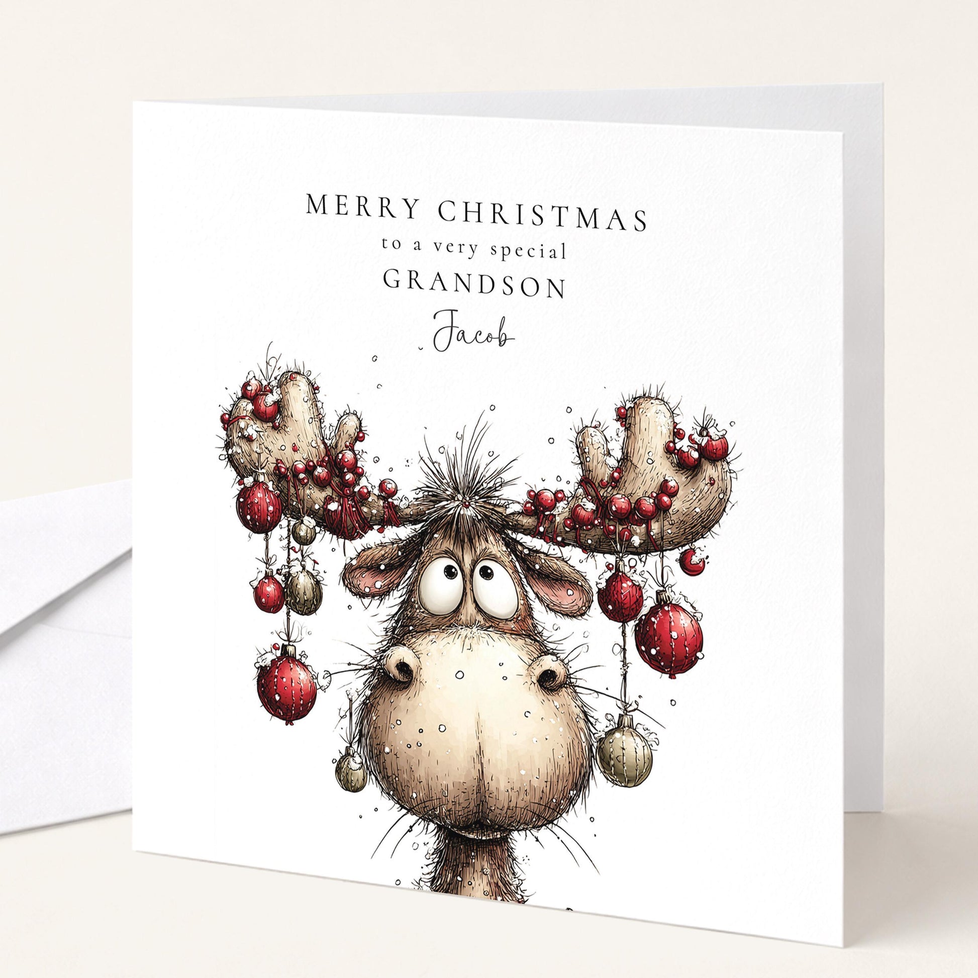 Grandson Christmas Card Funny Reindeer