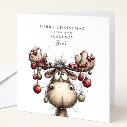 Grandson Christmas Card Funny Reindeer