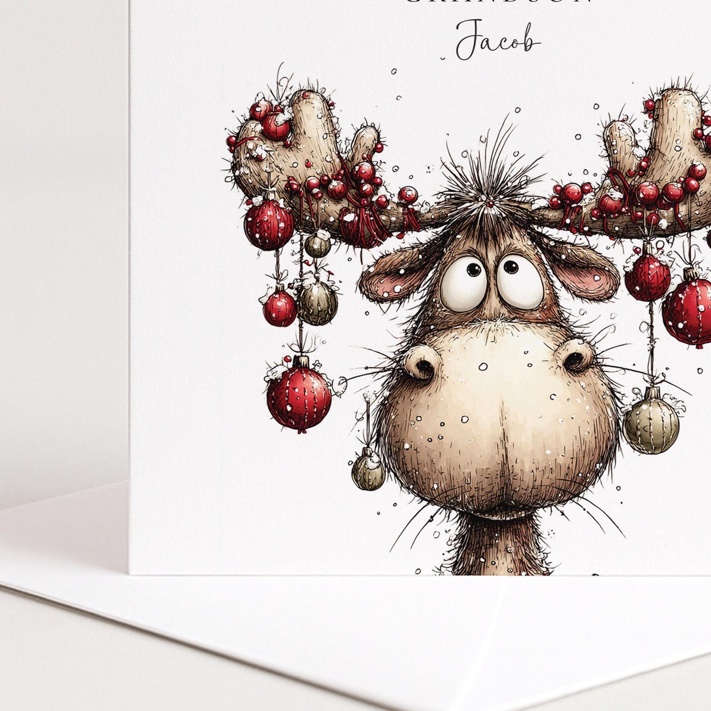 Grandson Christmas Card Funny Reindeer