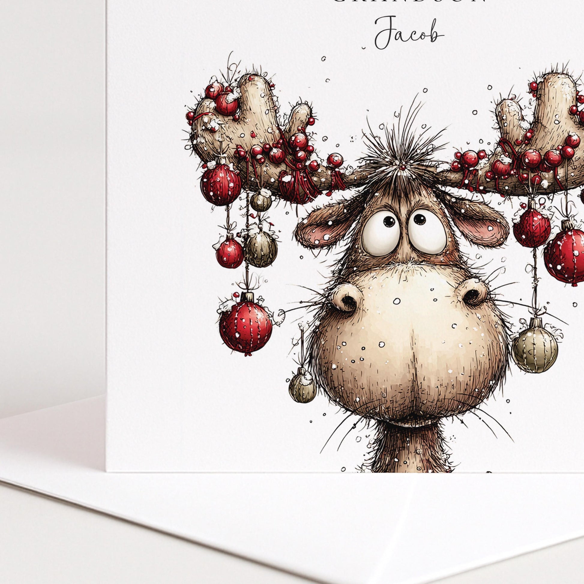Grandson Christmas Card Funny Reindeer