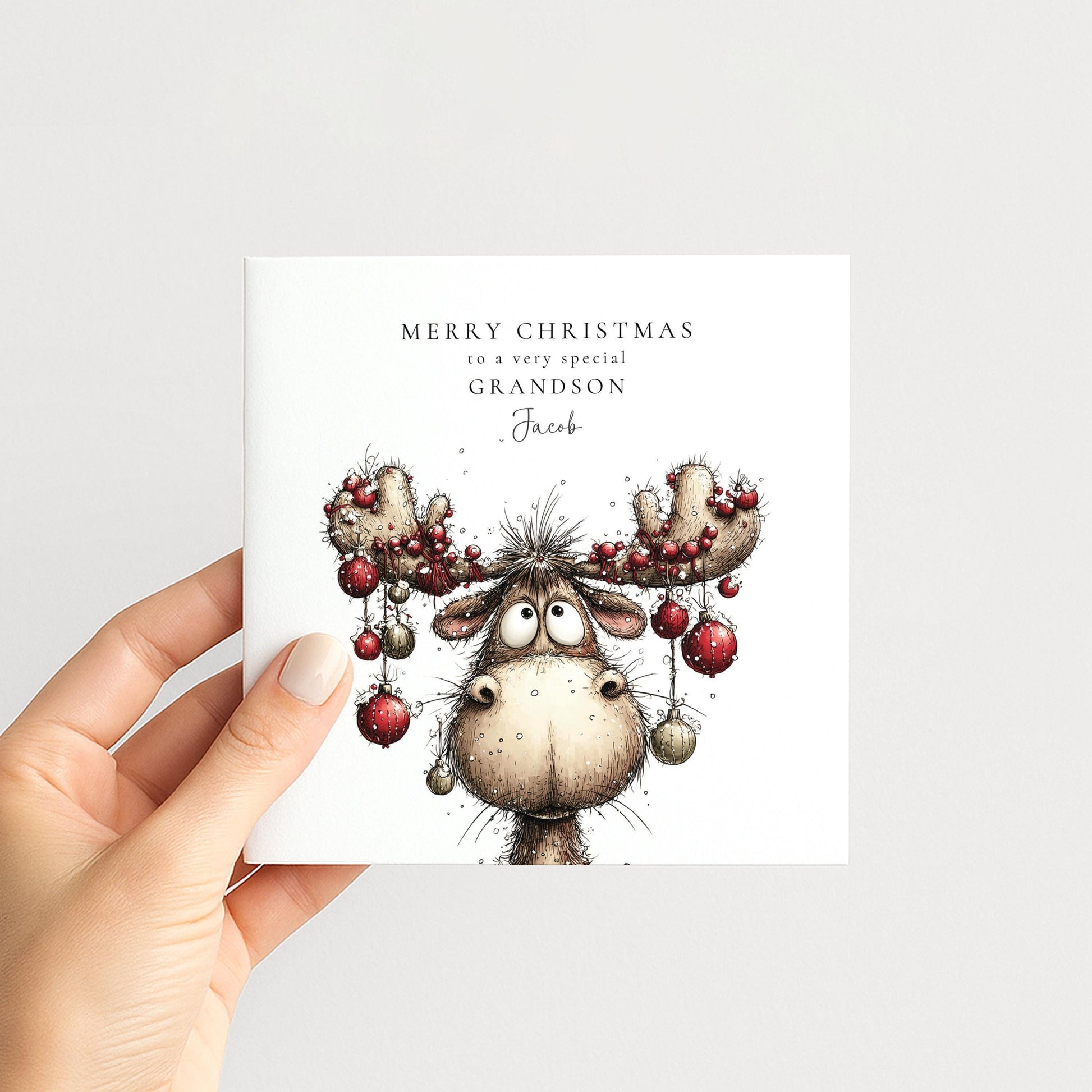 Grandson Christmas Card Funny Reindeer