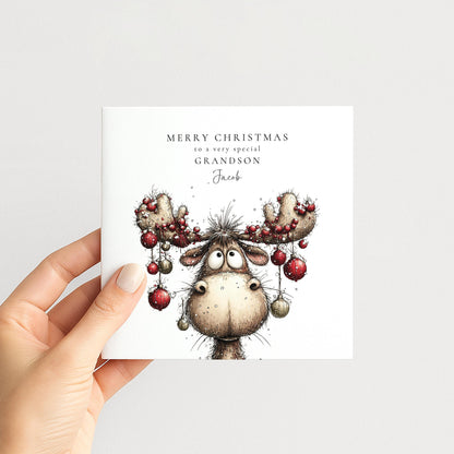Grandson Christmas Card Funny Reindeer