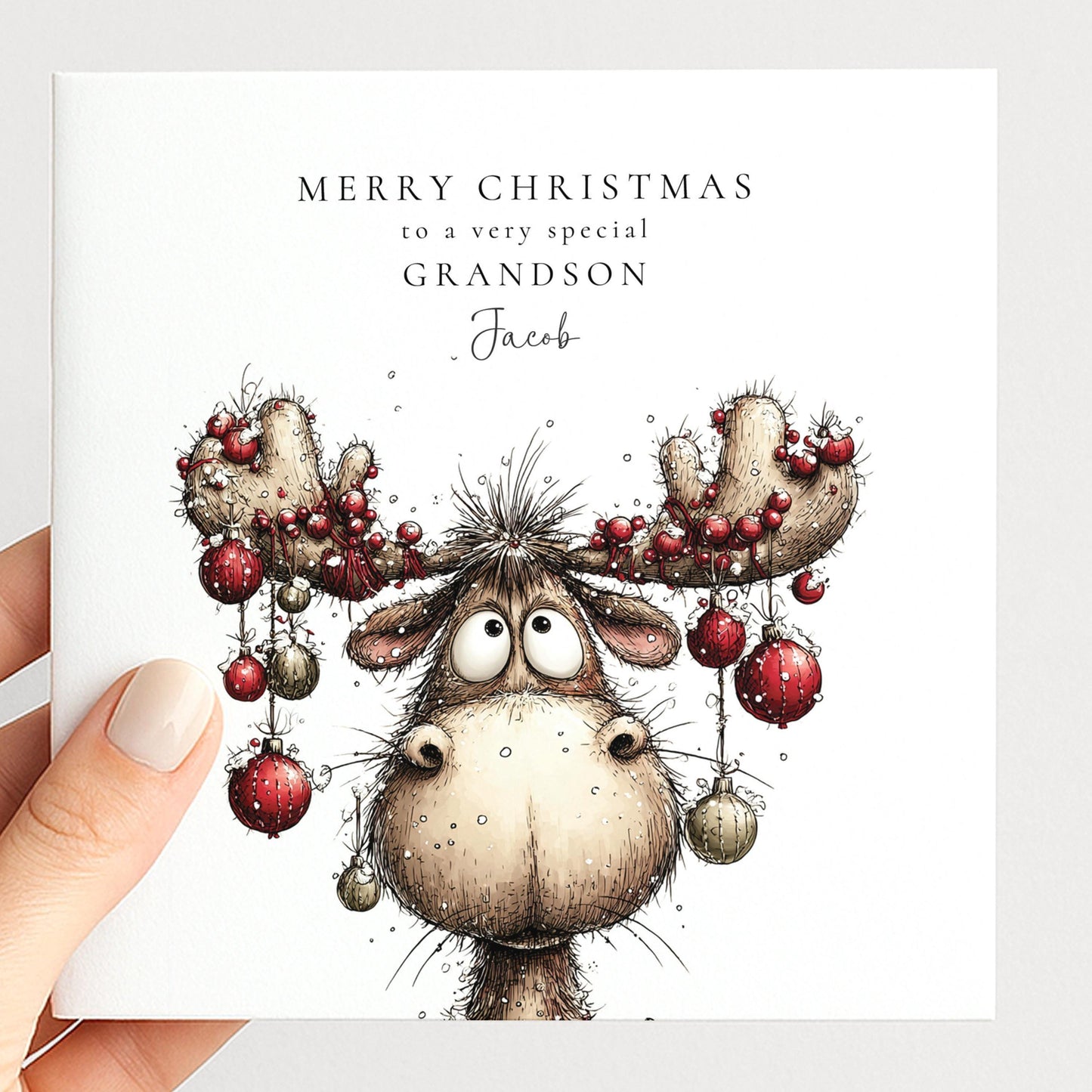 Grandson Christmas Card Funny Reindeer