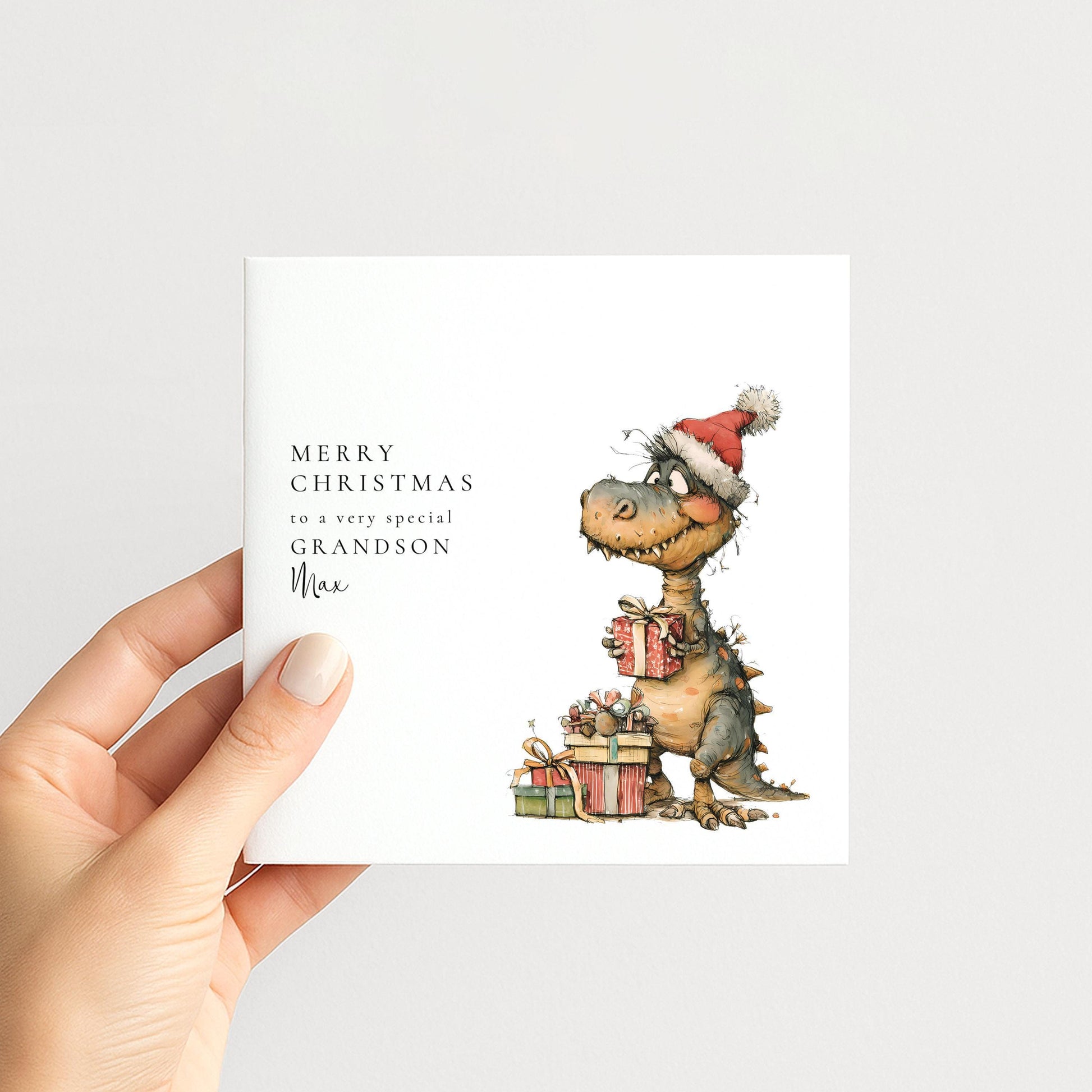 Grandson Christmas Card – Personalised Dinosaur Holiday Card