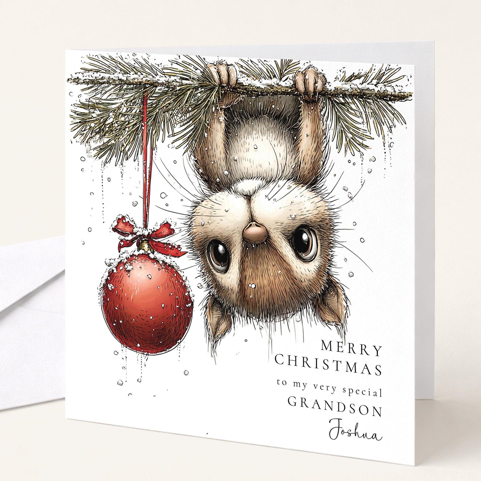 Grandson Christmas Card Personalised Funny Chipmonk