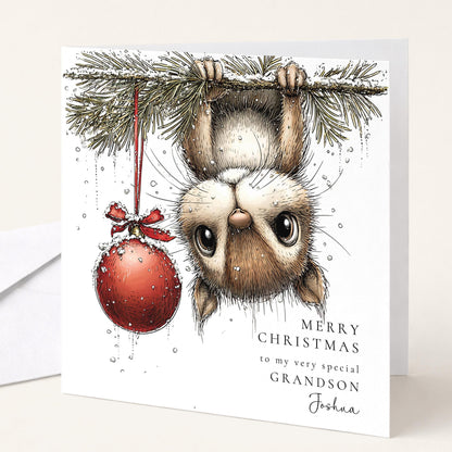 Grandson Christmas Card Personalised Funny Chipmonk