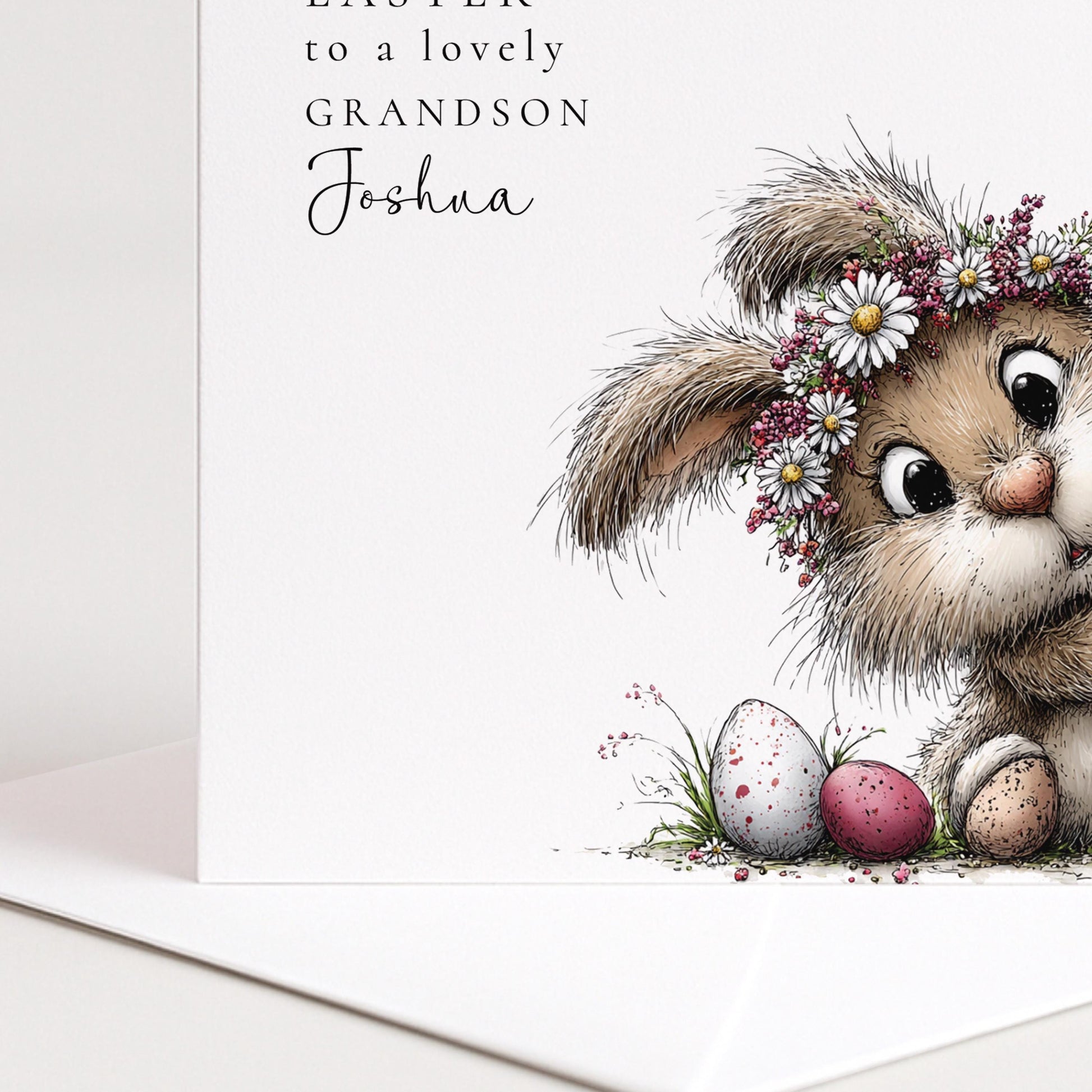 Grandson Easter Card – Personalised Bunny Easter Design With Spring Floral