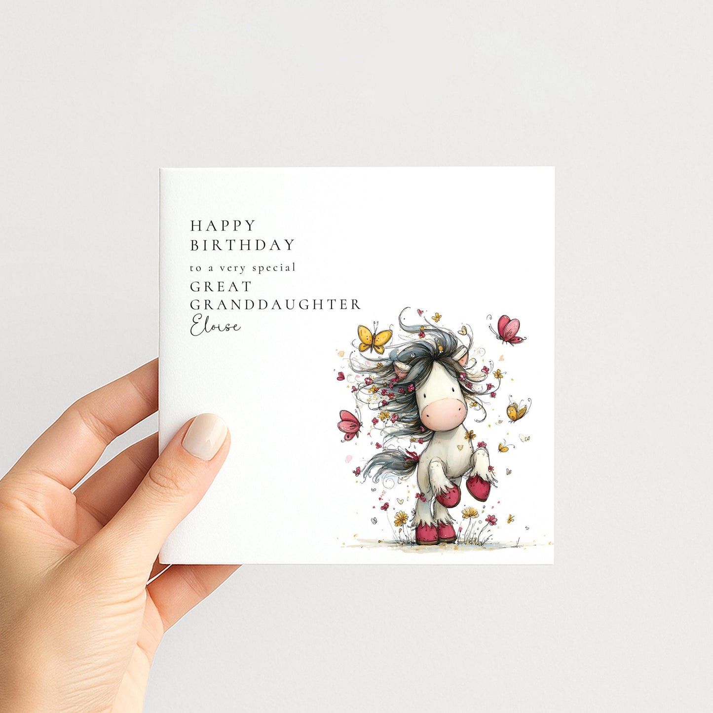 Great Granddaughter Birthday Card - Personalised Floral Design With Butterflies