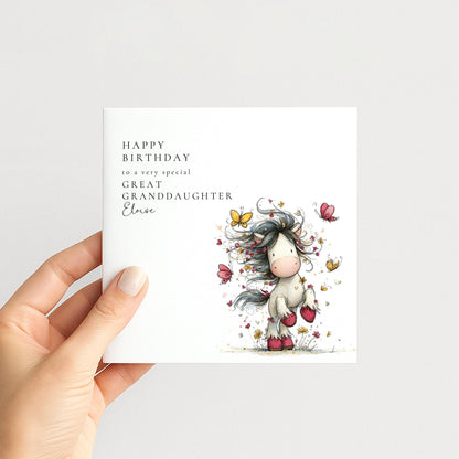 Great Granddaughter Birthday Card - Personalised Floral Design With Butterflies