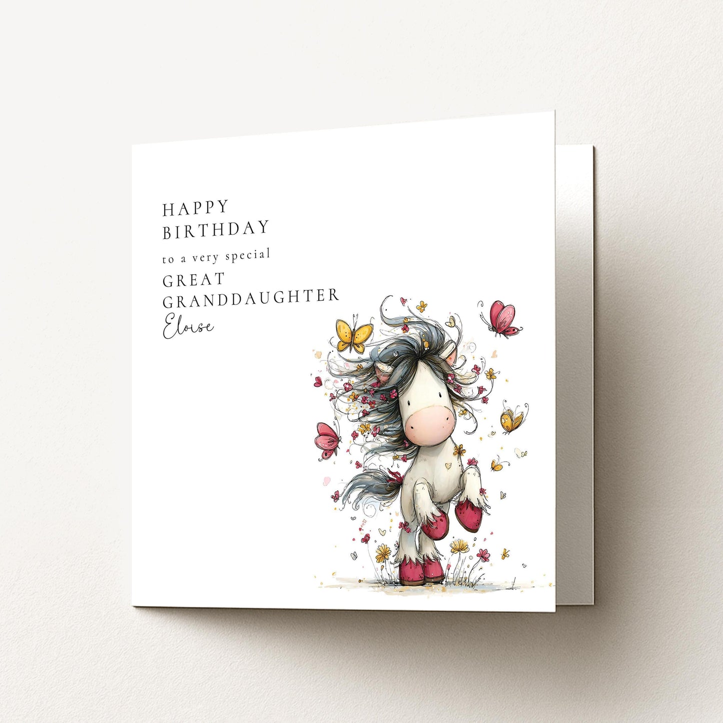 Great Granddaughter Birthday Card - Personalised Floral Design With Butterflies