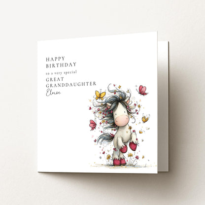 Great Granddaughter Birthday Card - Personalised Floral Design With Butterflies