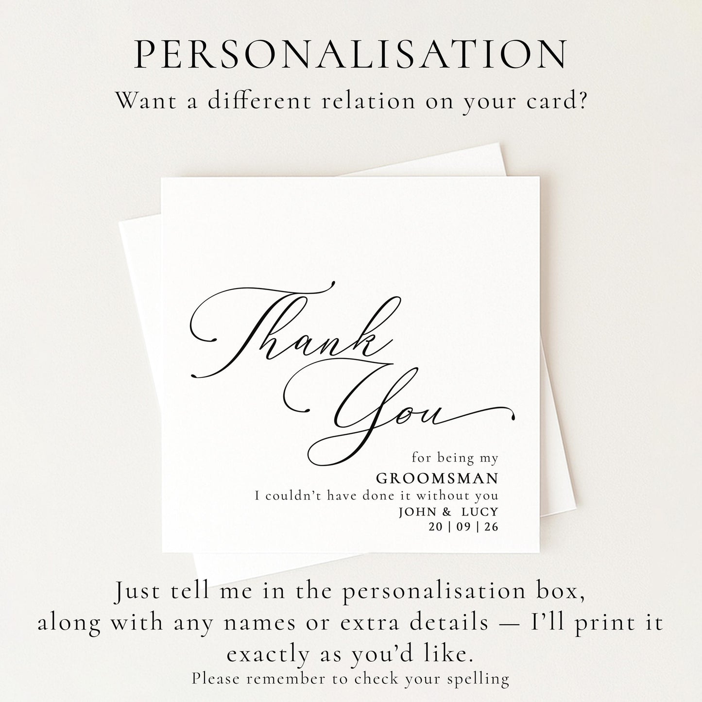 Groomsman Thank You Card – Personalised Wedding Keepsake With Matte Finish