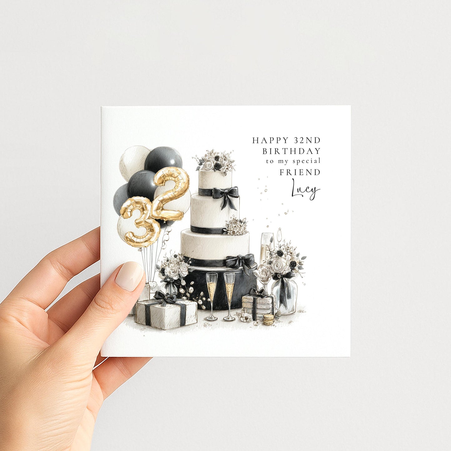 Happy Birthday Card for Friend with Gold Number Balloons