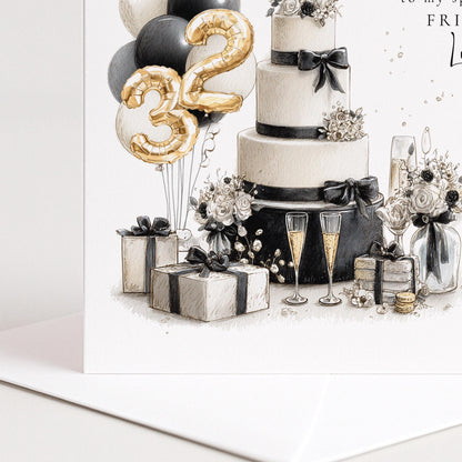 Happy Birthday Card for Friend with Gold Number Balloons