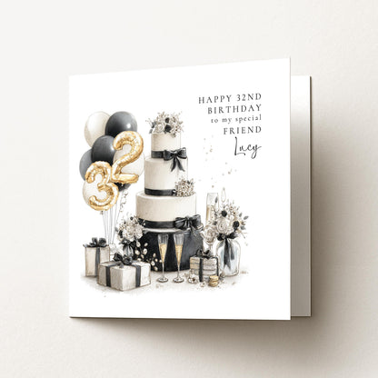 Happy Birthday Card for Friend with Gold Number Balloons
