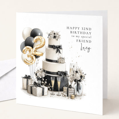 Happy Birthday Card for Friend with Gold Number Balloons