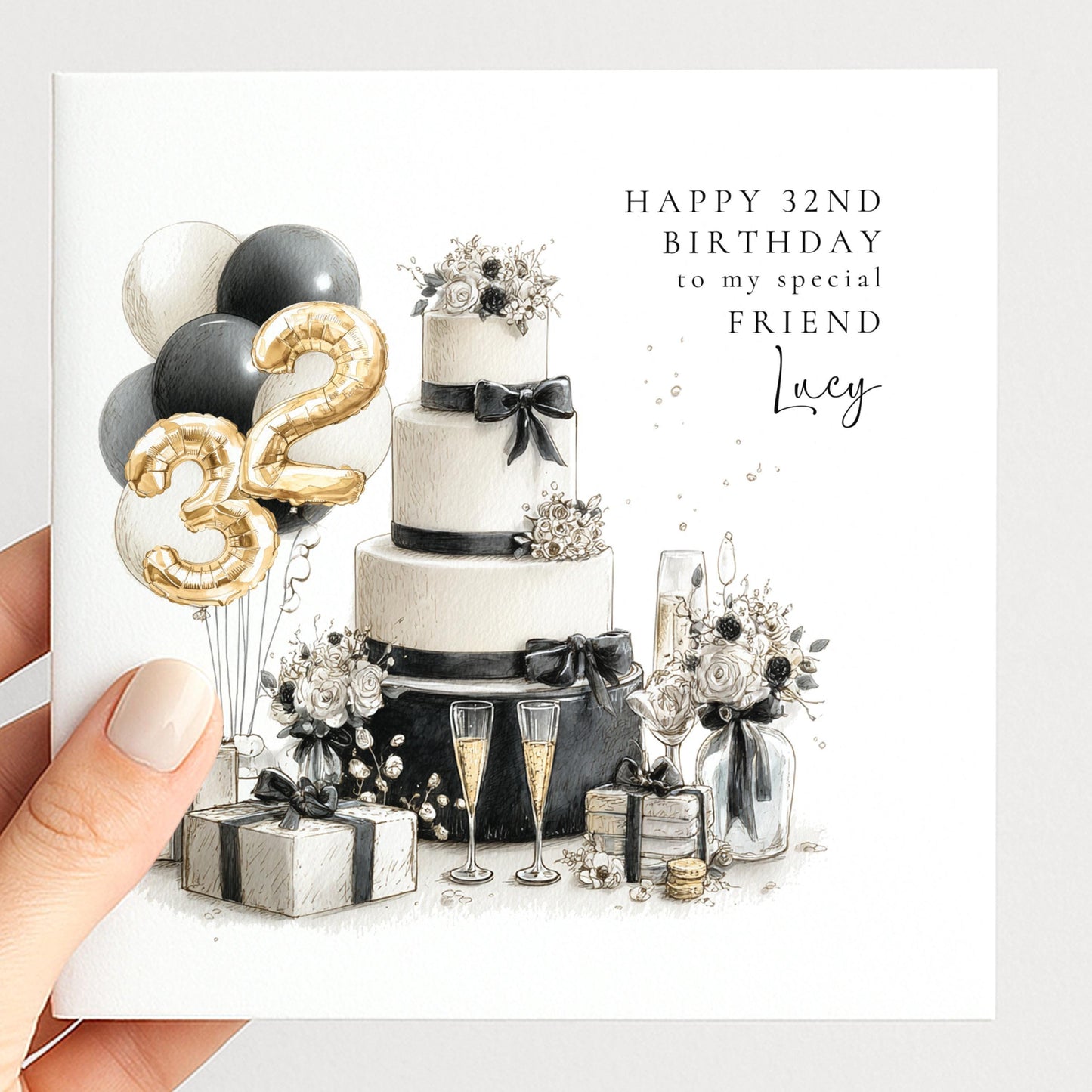 Happy Birthday Card for Friend with Gold Number Balloons